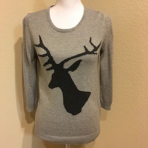 Ann Taylor Reindeer Grey Sweater S